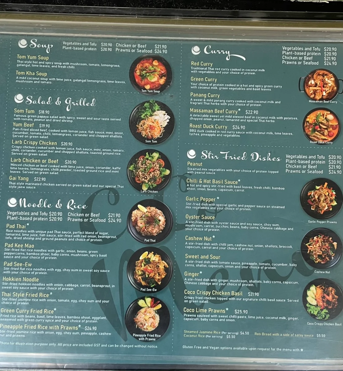 Menu, Cocohut Taste of Thailand