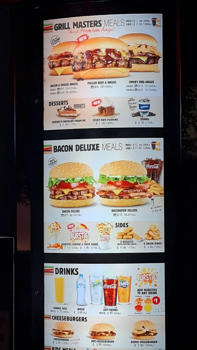 Menu, Hungry Jack's Burgers Jindalee