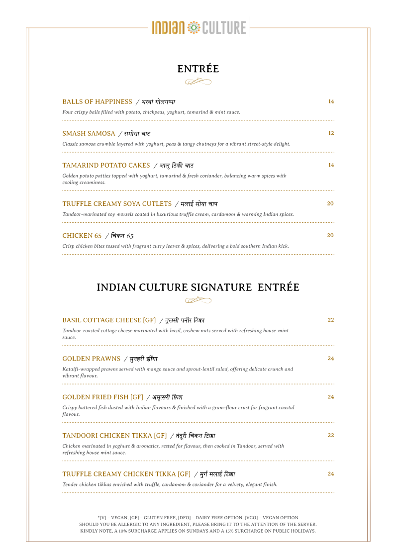Menu, Indian Culture