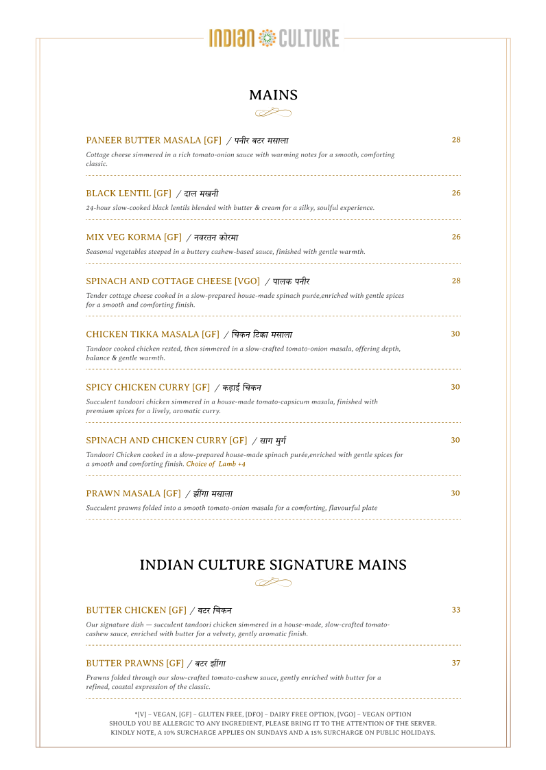 Menu, Indian Culture