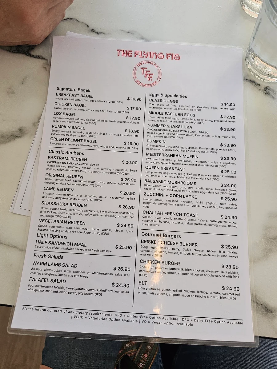 Menu, The Flying Fig