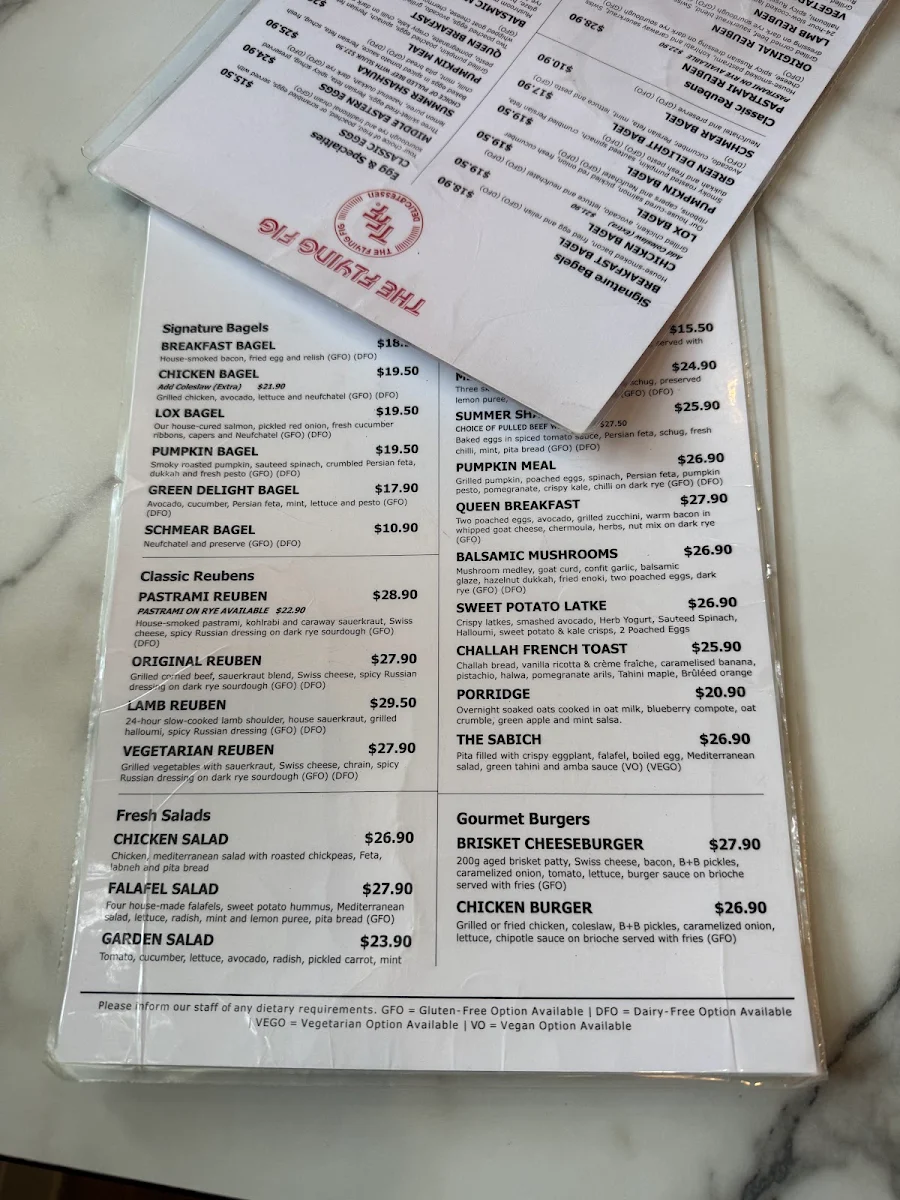 Menu, The Flying Fig