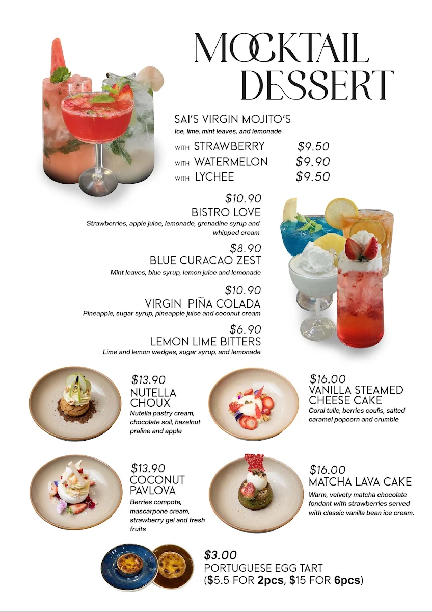 Menu, SAI BISTRO