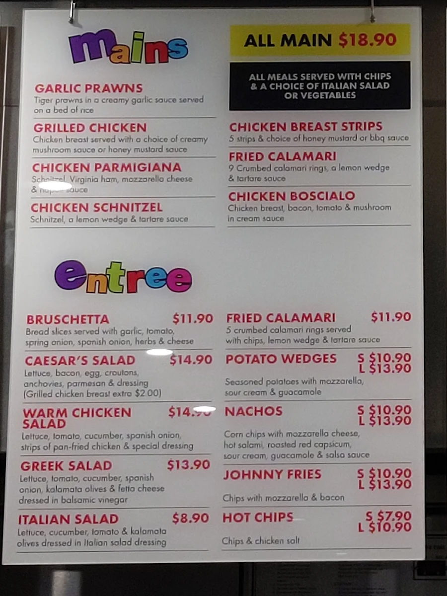 Menu, Johnny Boys Pizza-Mentone