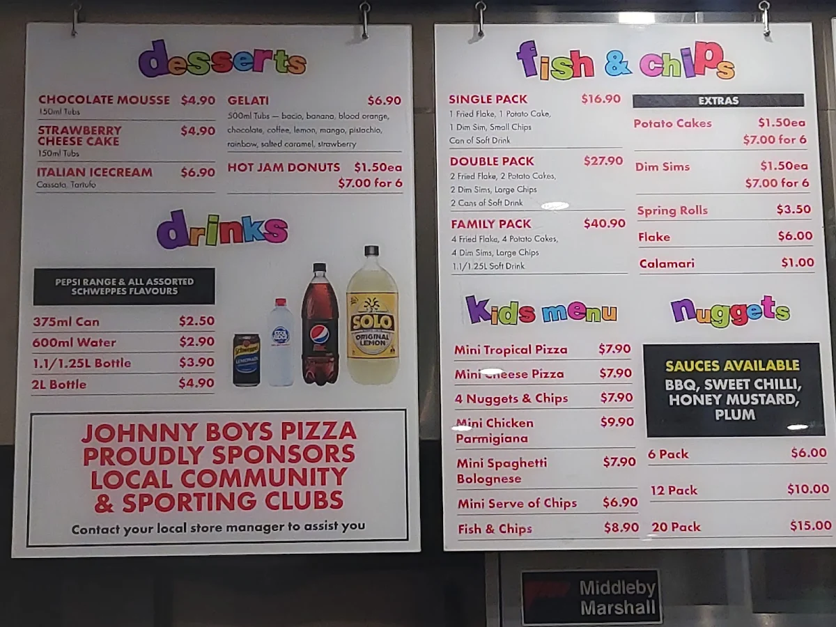 Menu, Johnny Boys Pizza-Mentone