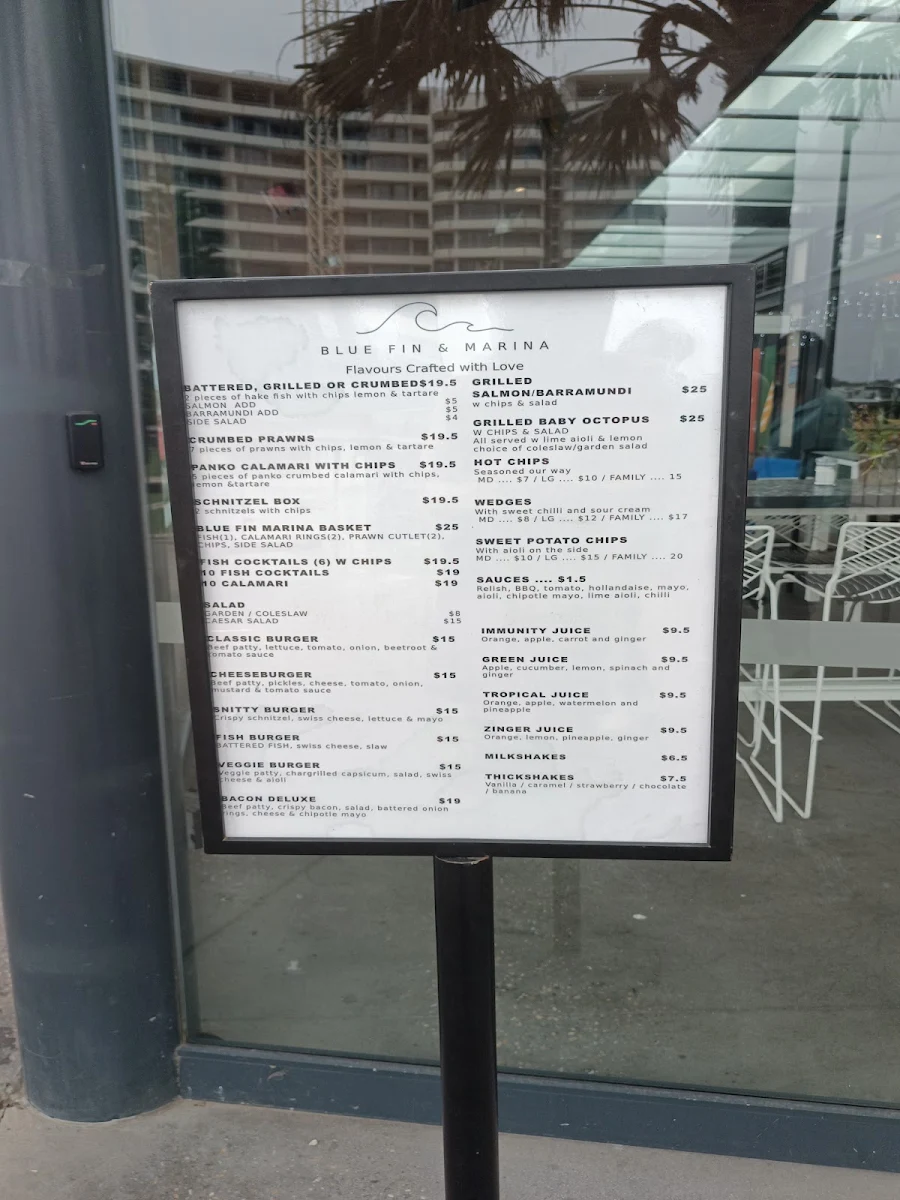 Menu, Blue Fin & Marina