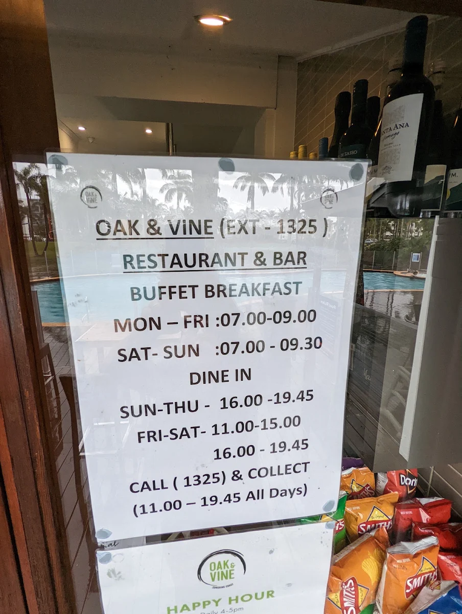 Menu, Oak & Vine Sunshine Coast
