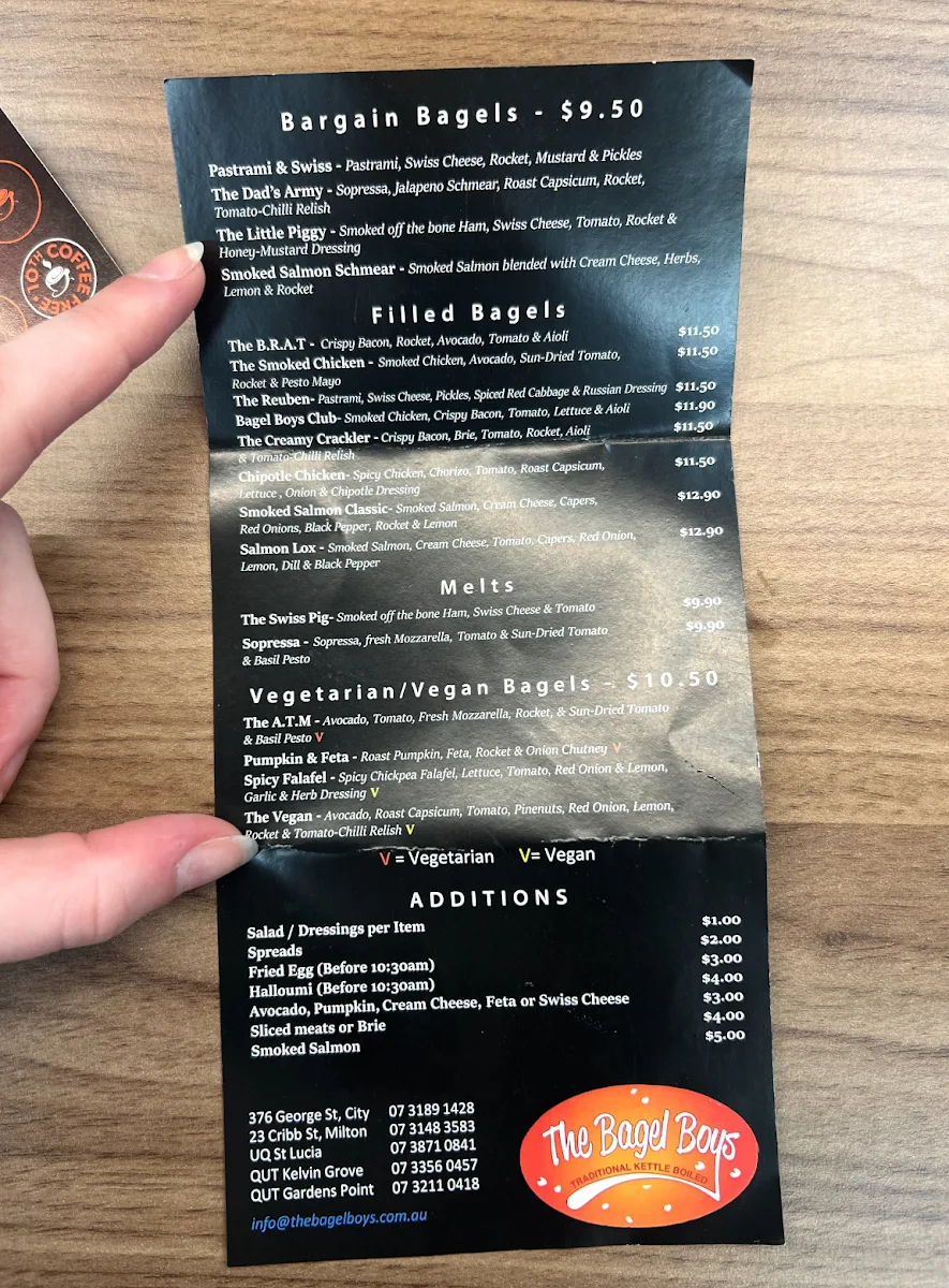 Menu, The Bagel Boys