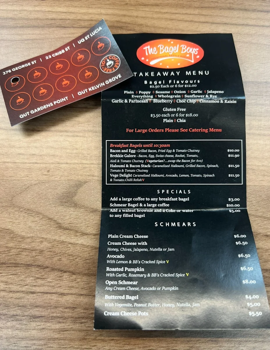 Menu, The Bagel Boys