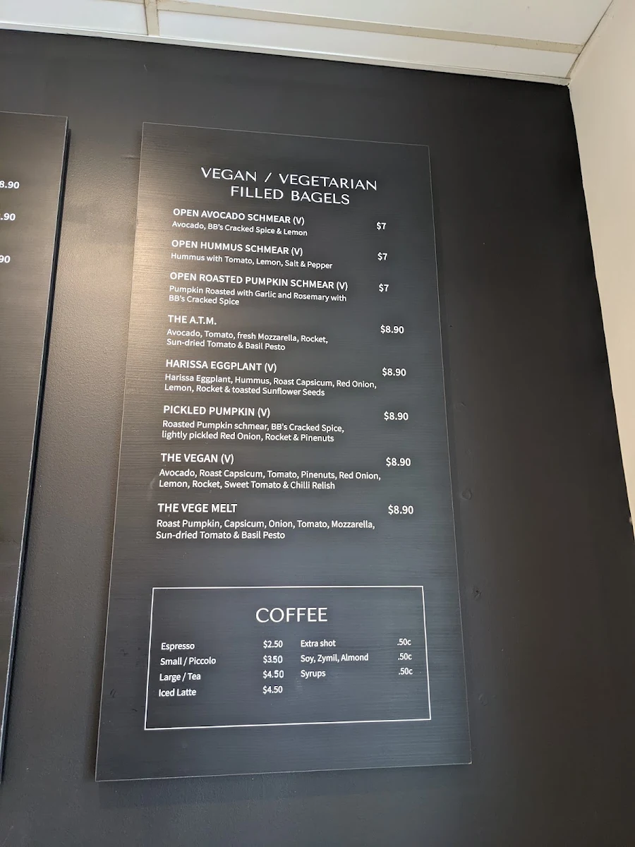 Menu, The Bagel Boys
