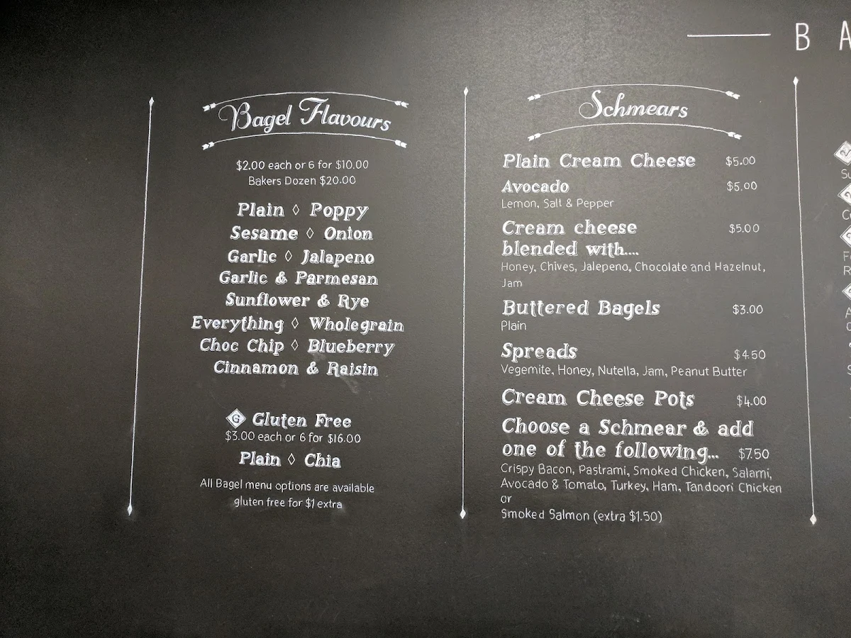 Menu, The Bagel Boys