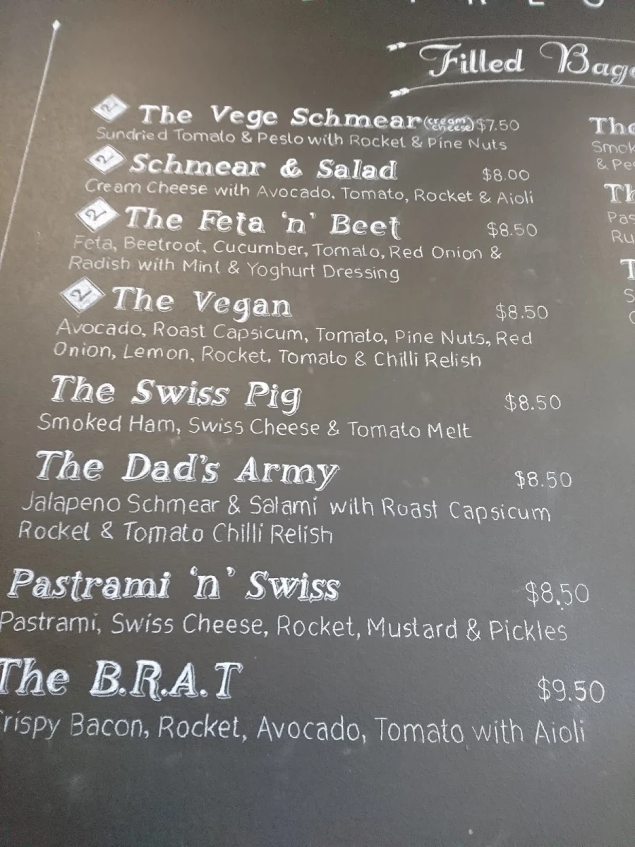 Menu, The Bagel Boys