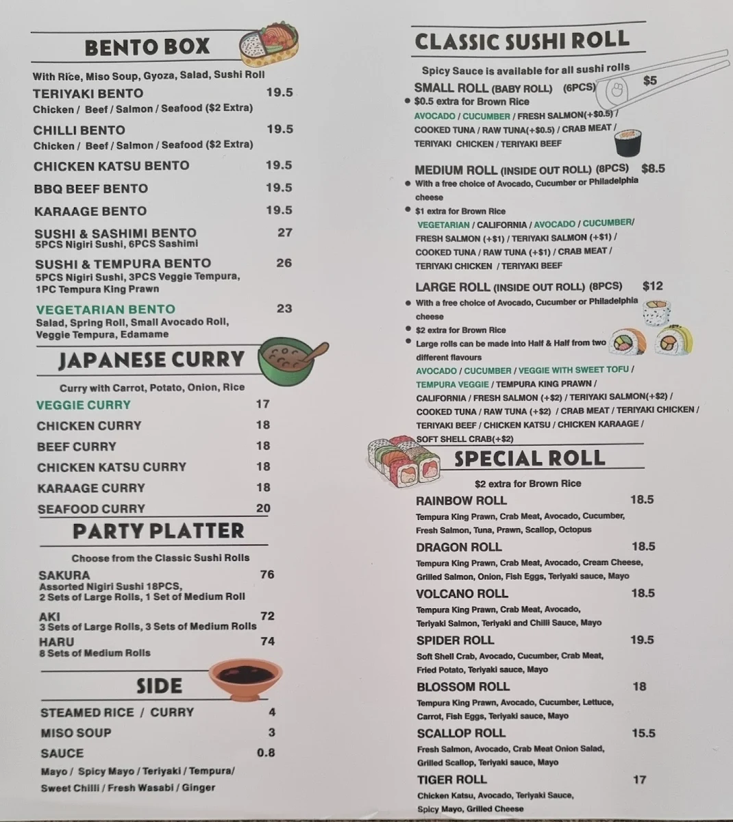 Menu, SUSHI HWA Brisbane City