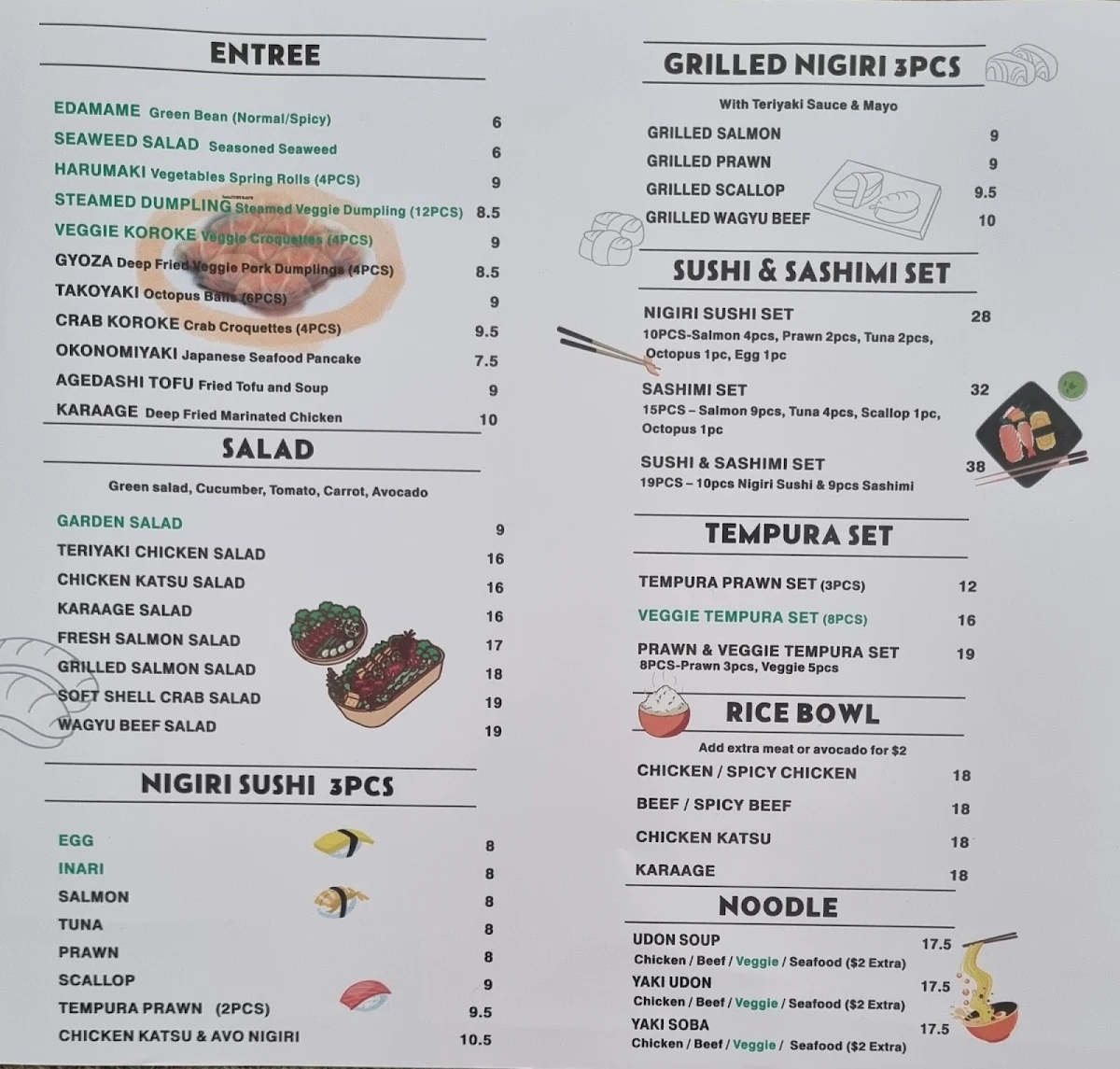 Menu, SUSHI HWA Brisbane City