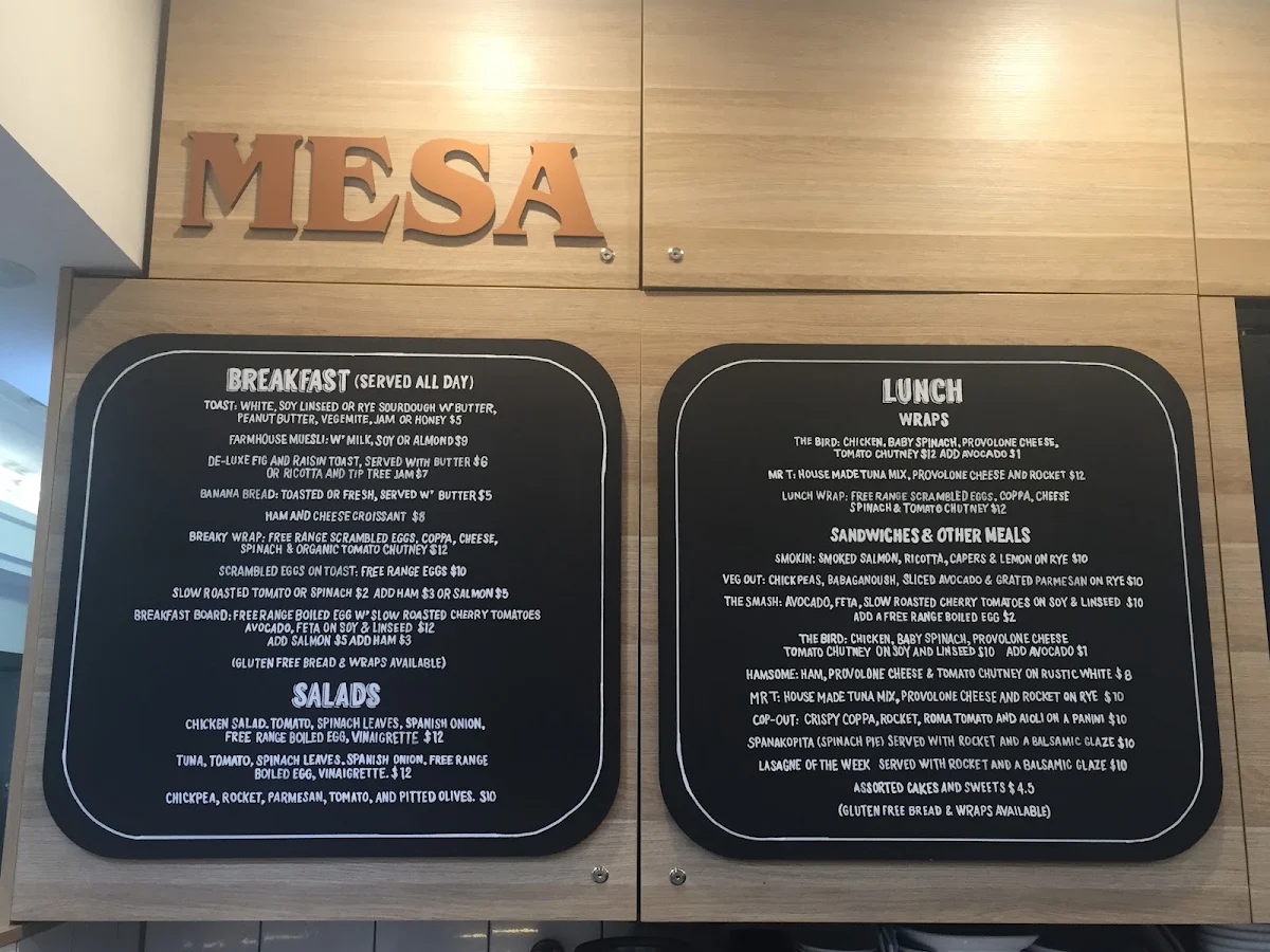 Menu, Mesa Cafe