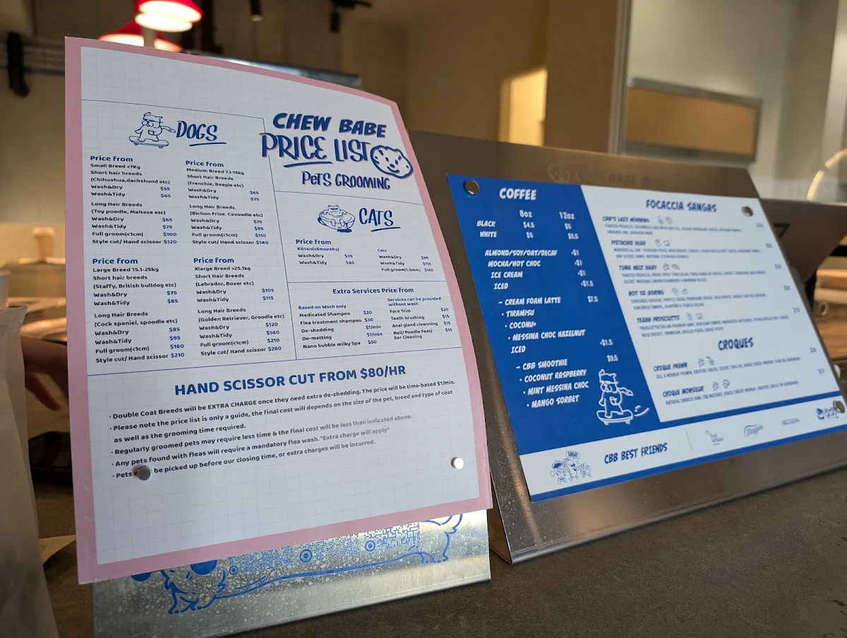 Menu, Chew Babe Pet Grooming Cafe