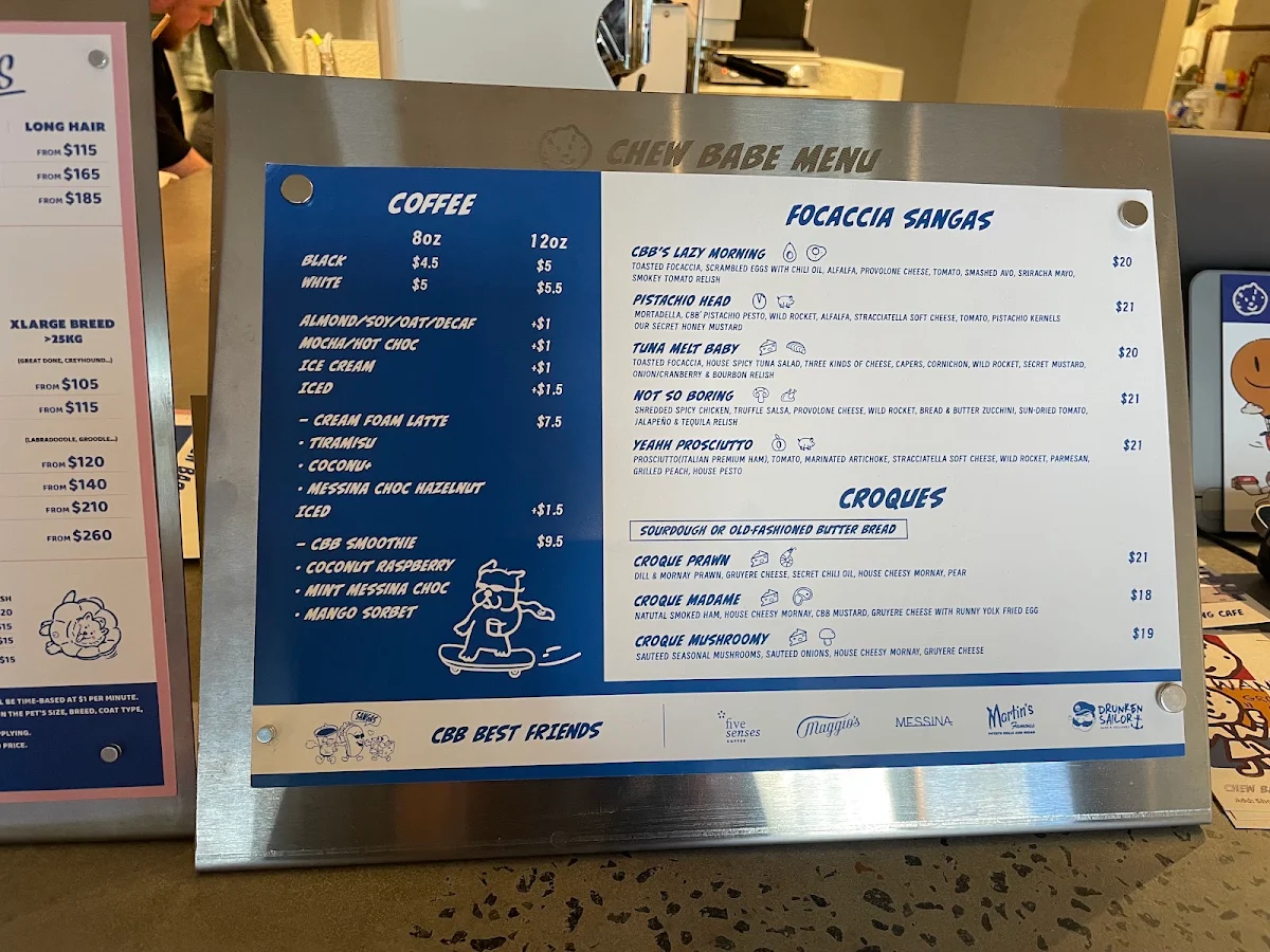 Menu, Chew Babe Pet Grooming Cafe