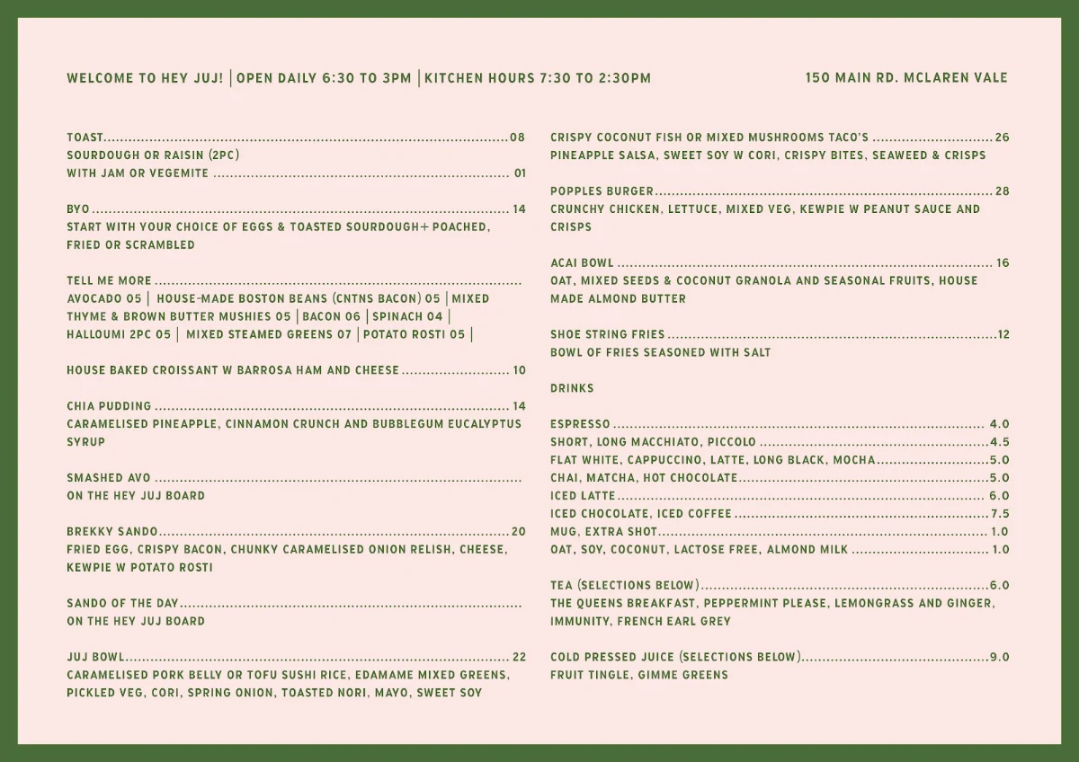 Menu, Hey Juj