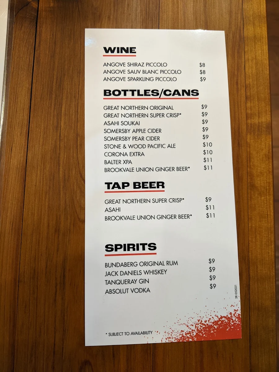 Menu, Burger Urge (Armidale)