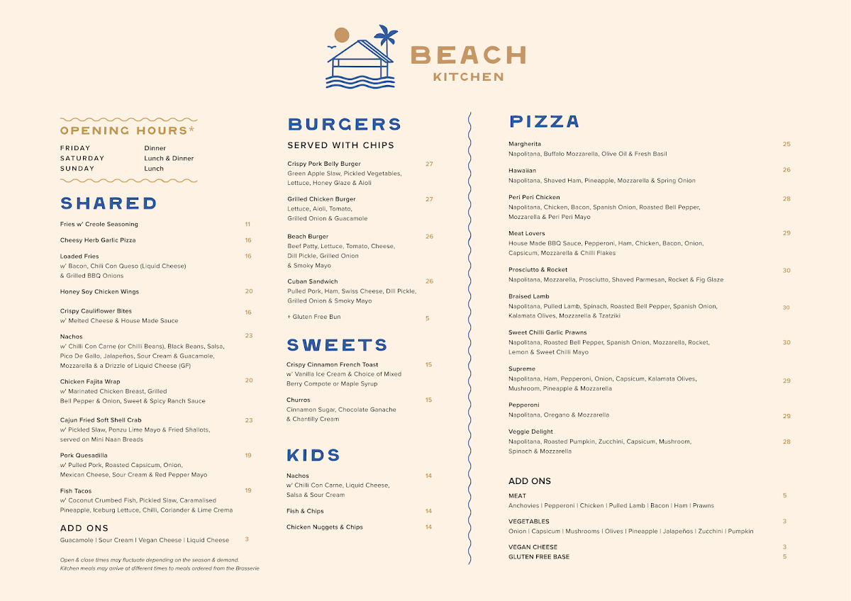 Menu, Northerlies Beach Bar & Grill