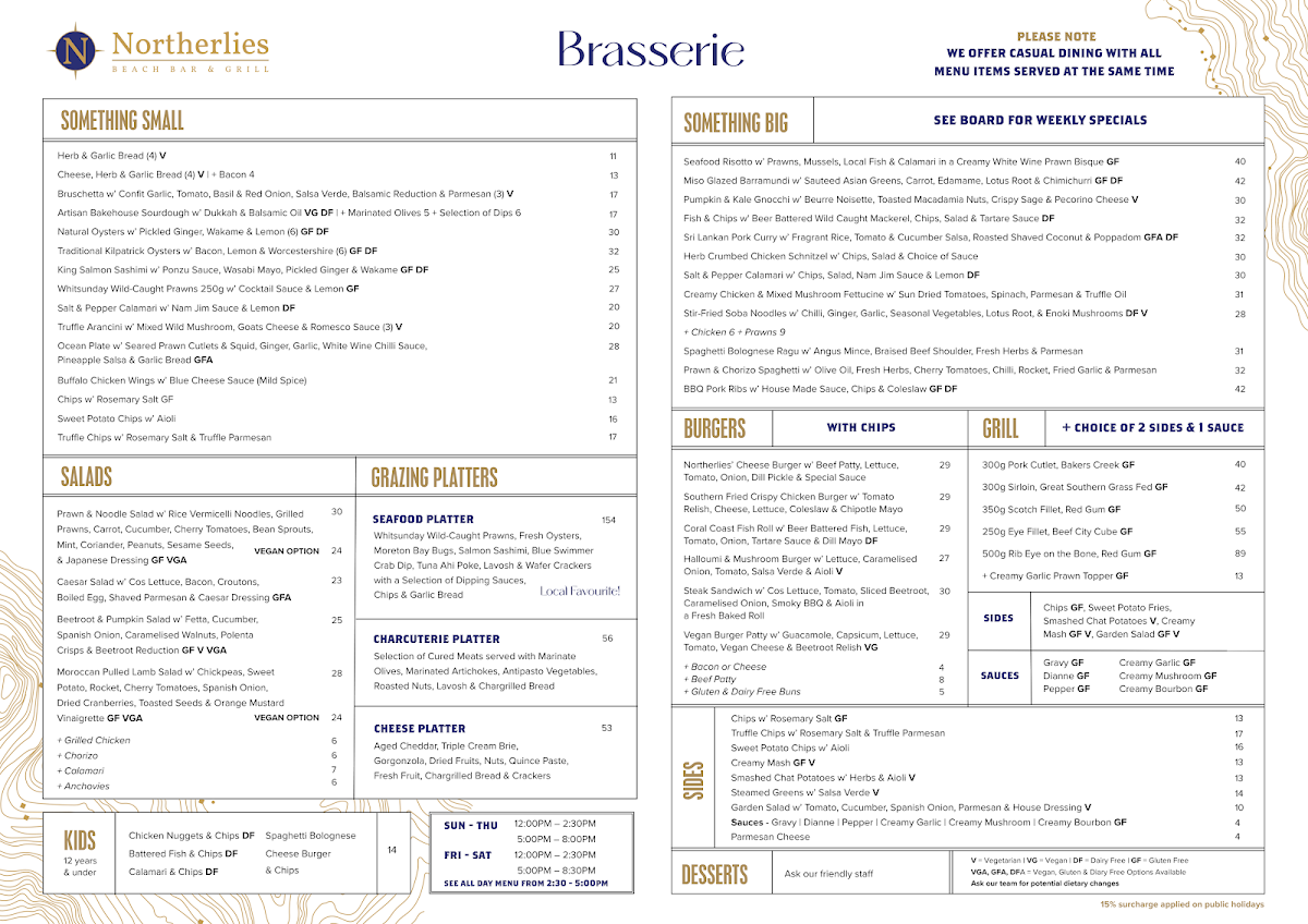 Menu, Northerlies Beach Bar & Grill
