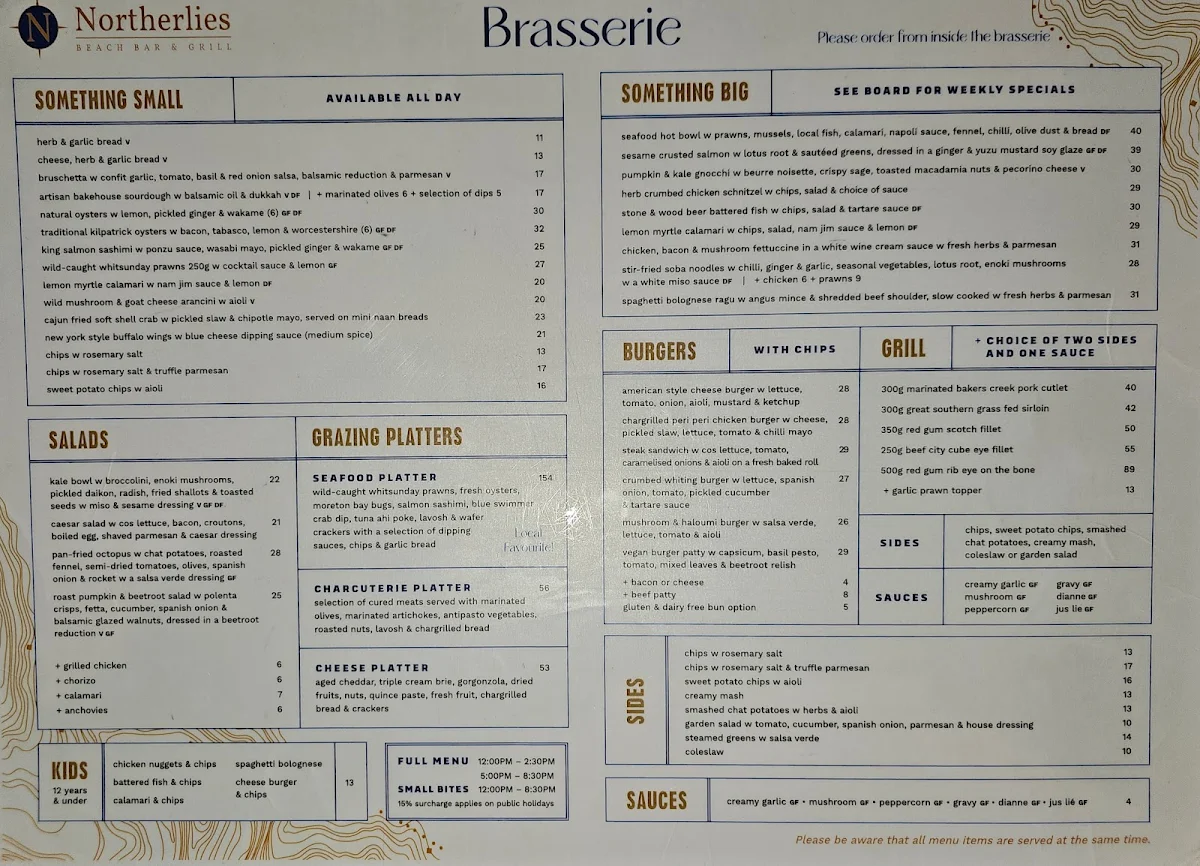 Menu, Northerlies Beach Bar & Grill