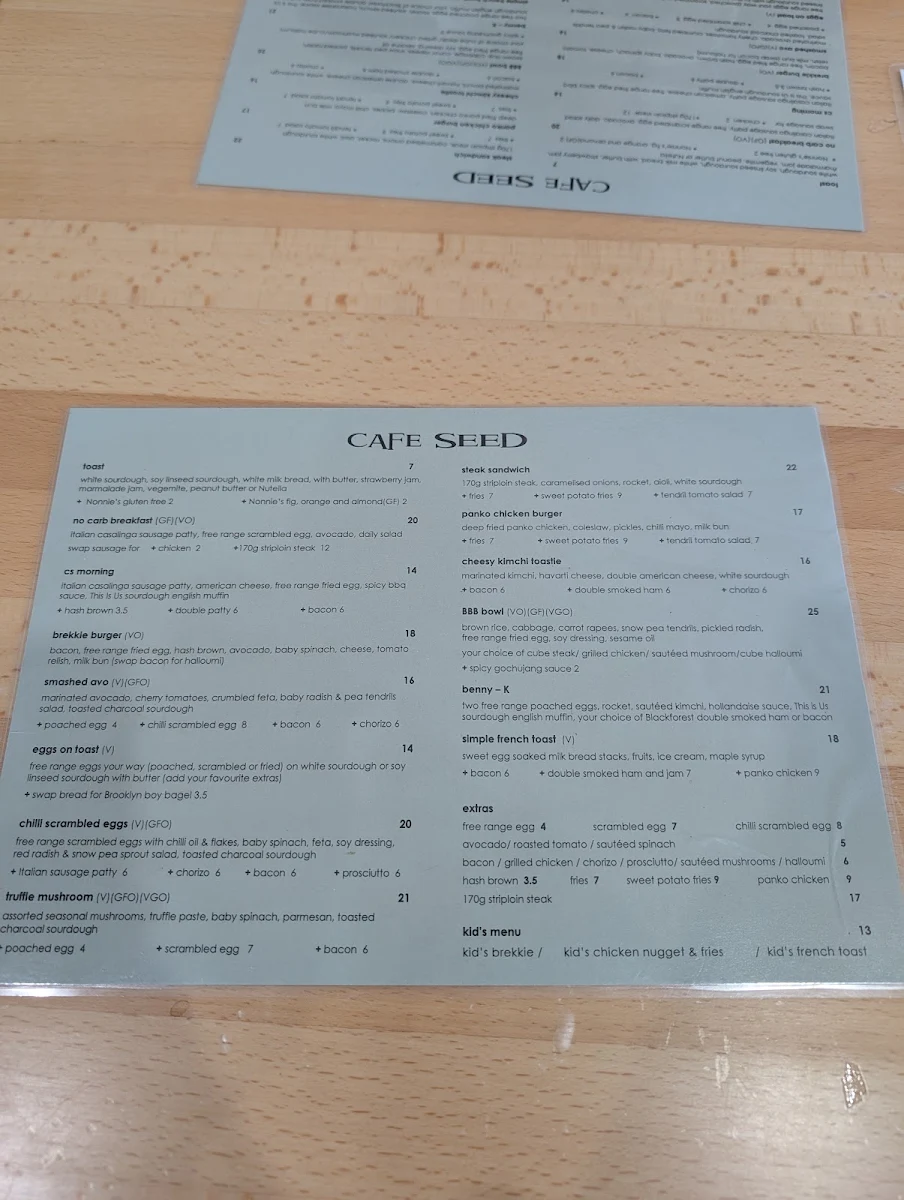 Menu, Cafe Seed Concord