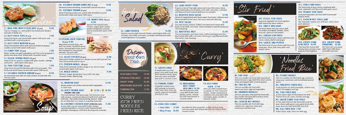 Menu, De Osha Thai Earlwood