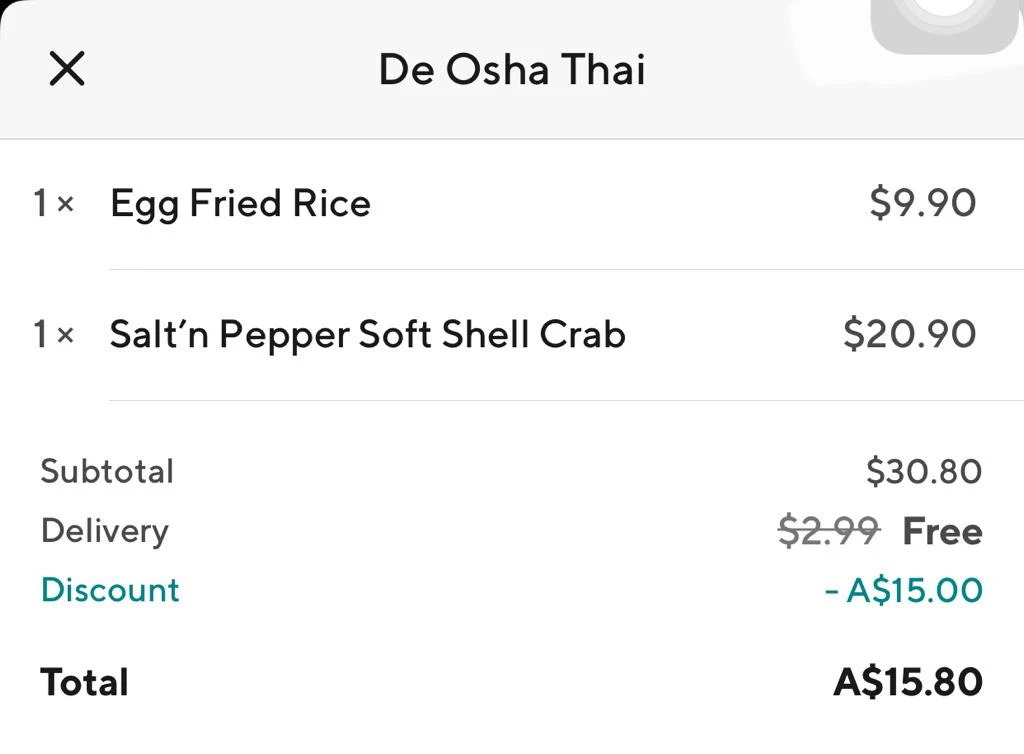 Menu, De Osha Thai Earlwood