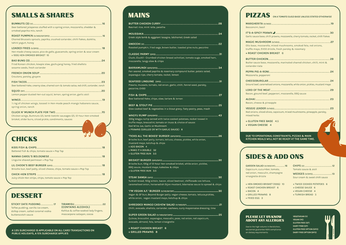Menu, The Henley Brook