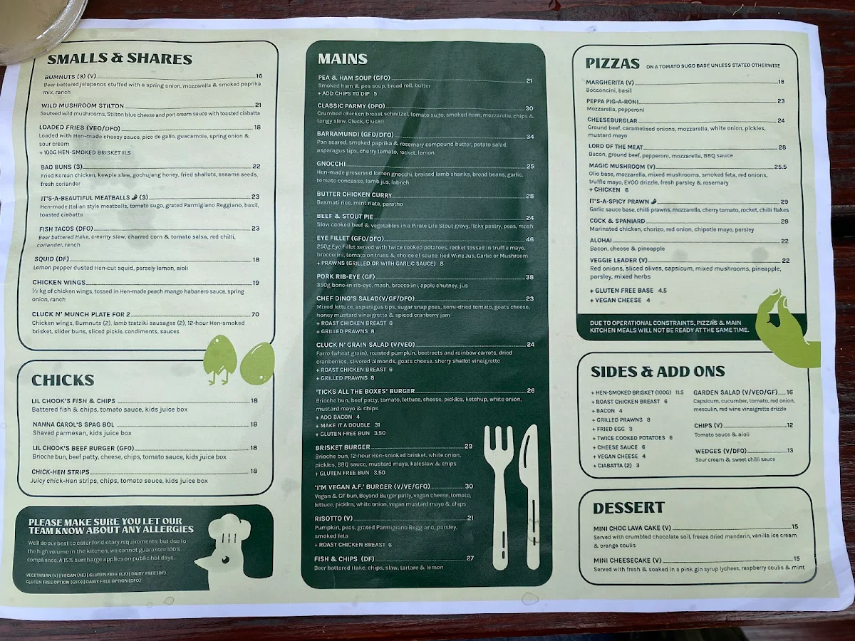 Menu, The Henley Brook