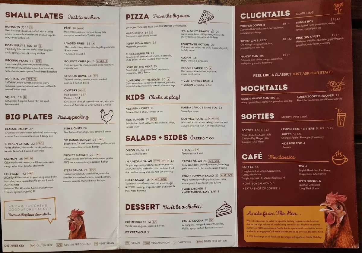 Menu, The Henley Brook