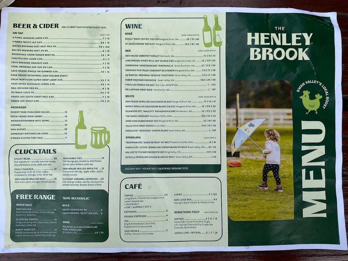 Menu, The Henley Brook