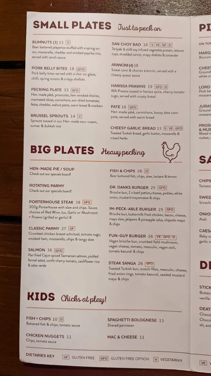 Menu, The Henley Brook