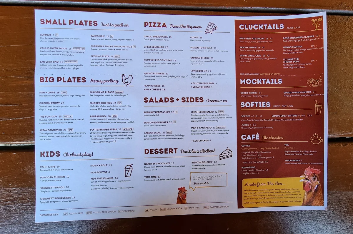 Menu, The Henley Brook