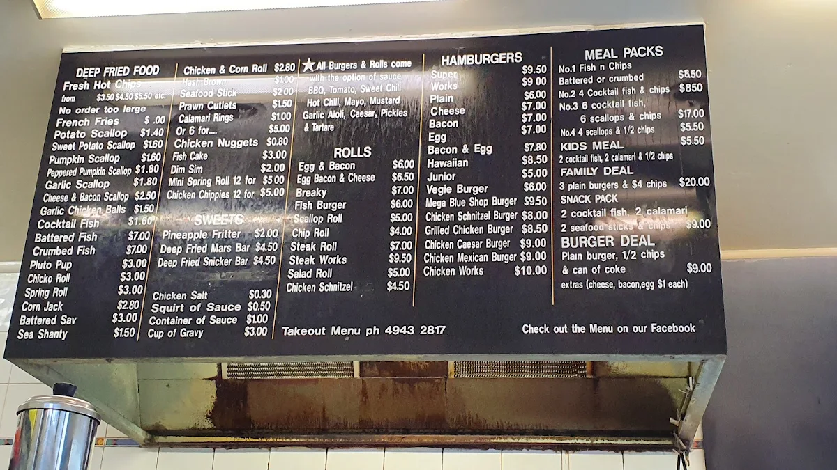 Menu, The Blue Shop On E K