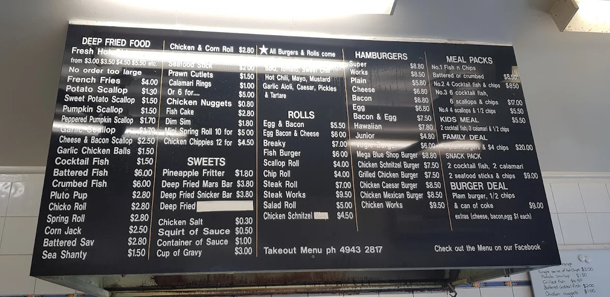 Menu, The Blue Shop On E K