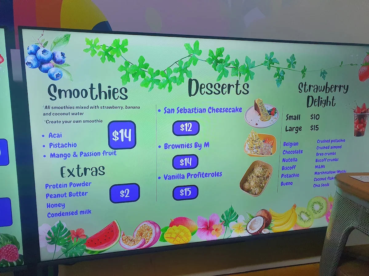 Menu, Tropical Açai Sydney