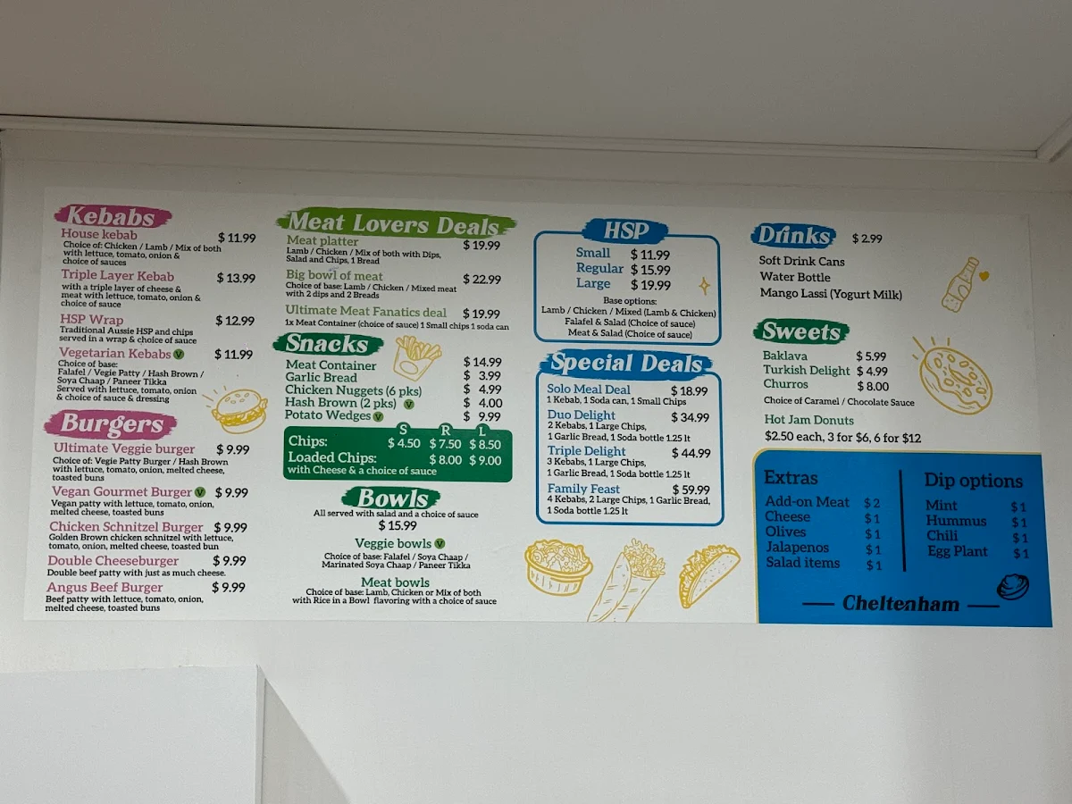 Menu, Cheltenham Kebaab & Bites