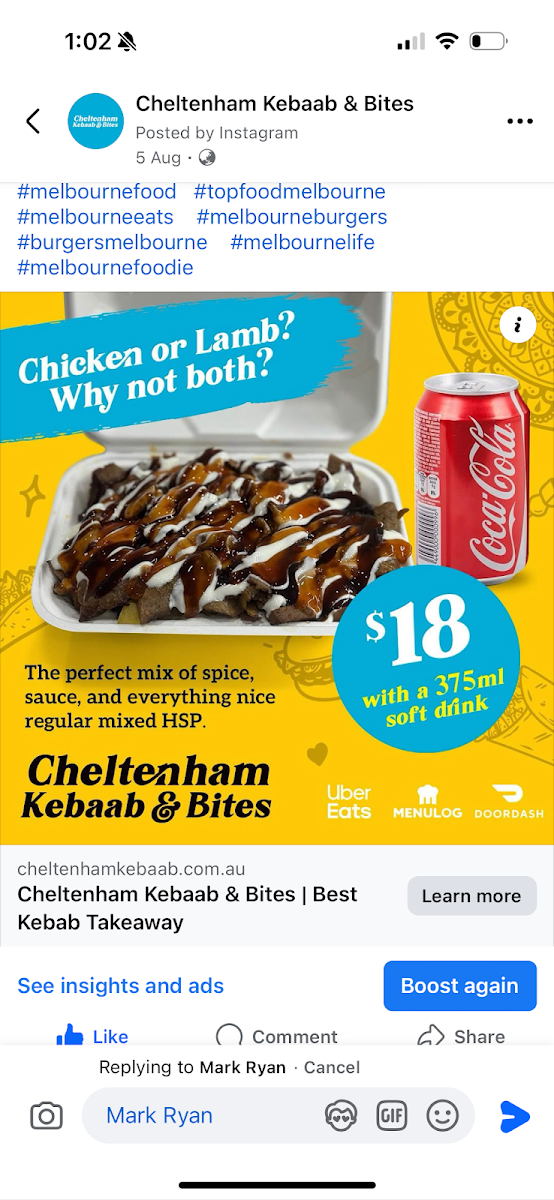 Menu, Cheltenham Kebaab & Bites