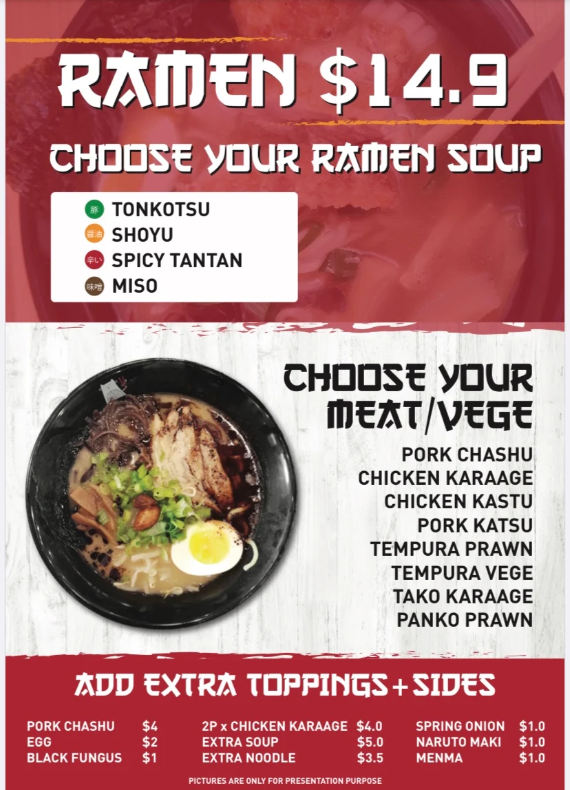 Menu, Wasai Sushi
