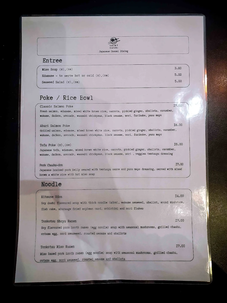 Menu, Saint Sushi