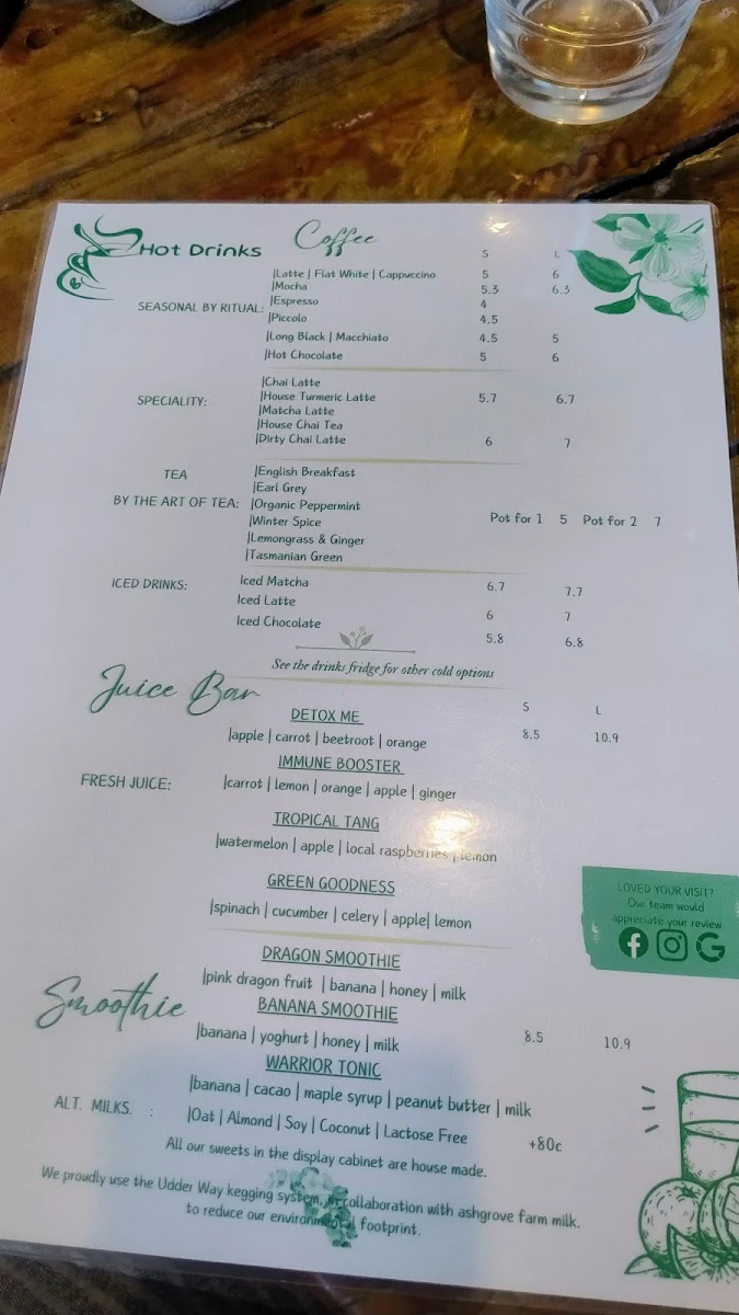 Menu, Earthy Eats