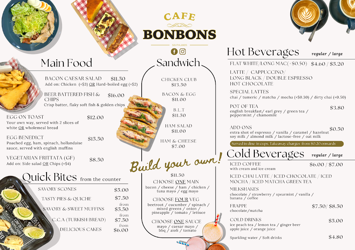 Menu, Bon Bons Cafe