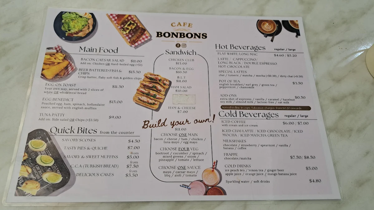 Menu, Bon Bons Cafe