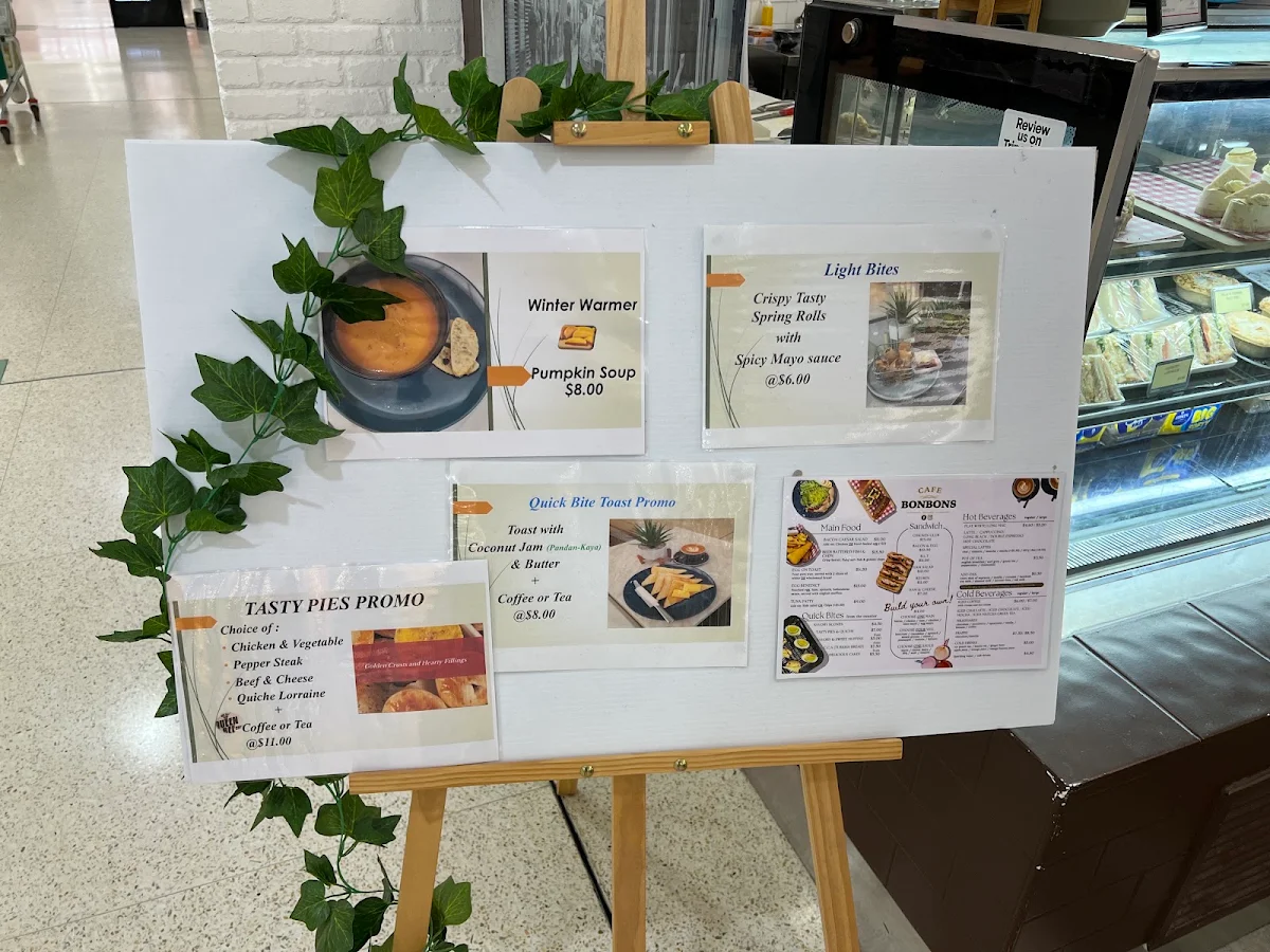 Menu, Bon Bons Cafe