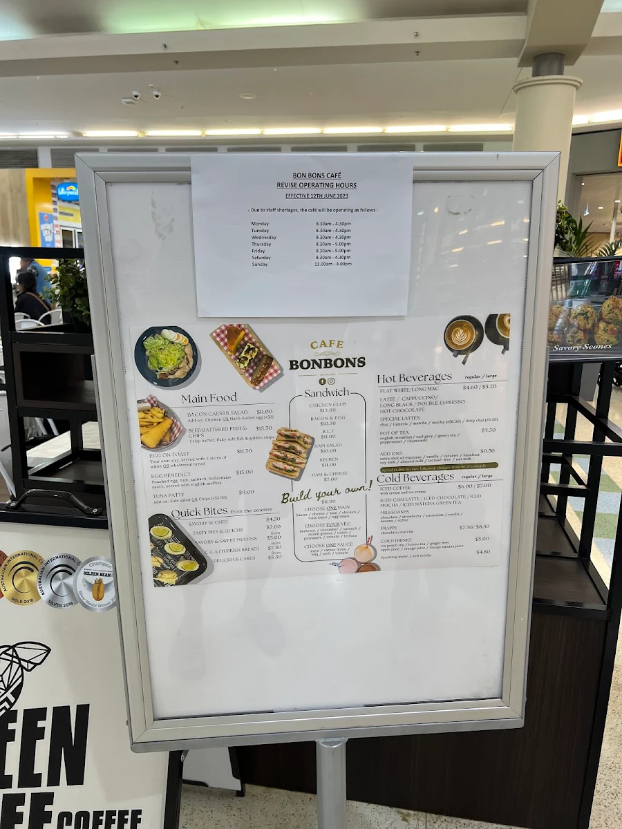 Menu, Bon Bons Cafe