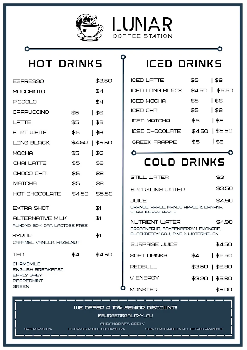 Menu, Burgers Galaxy