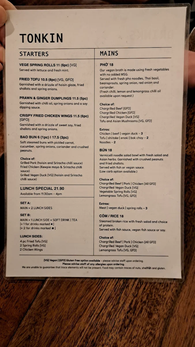 Menu, TONKIN