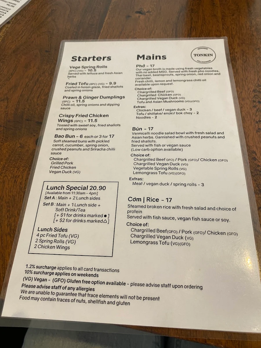 Menu, TONKIN
